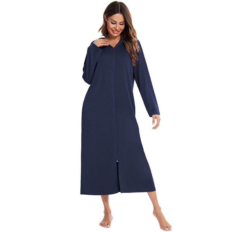 Hooded Dressing Gown with Zip