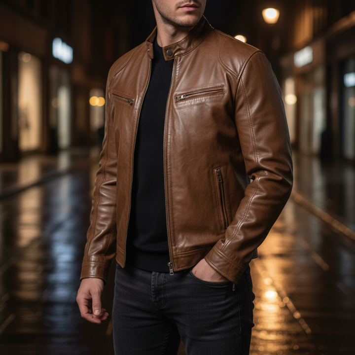 Men's Slim-Fit Leather Jacket - Spencer