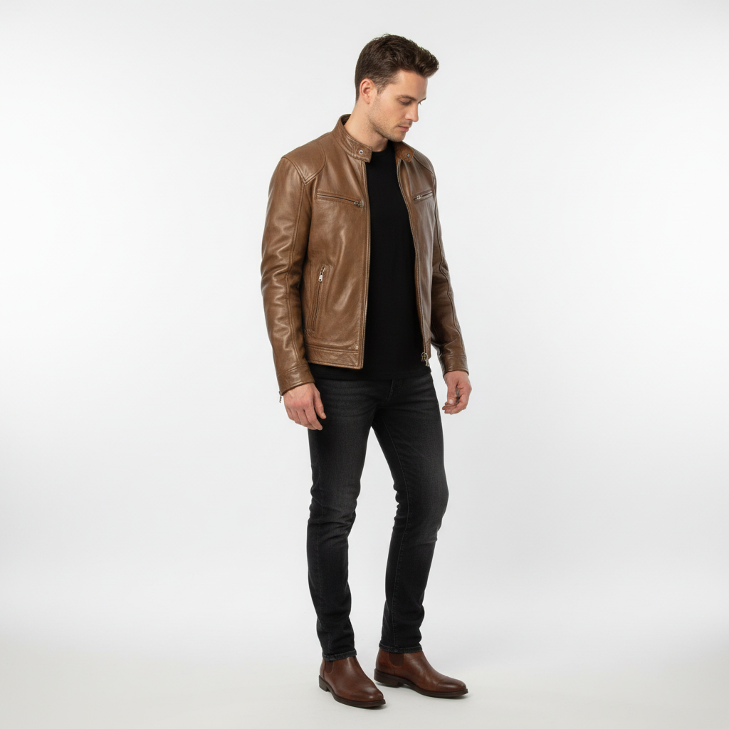 Men's Slim-Fit Leather Jacket - Spencer