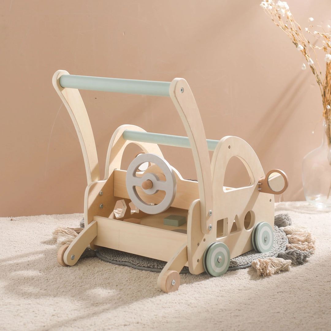 Wooden Stroller with Montessori Play Parts and Mirrors