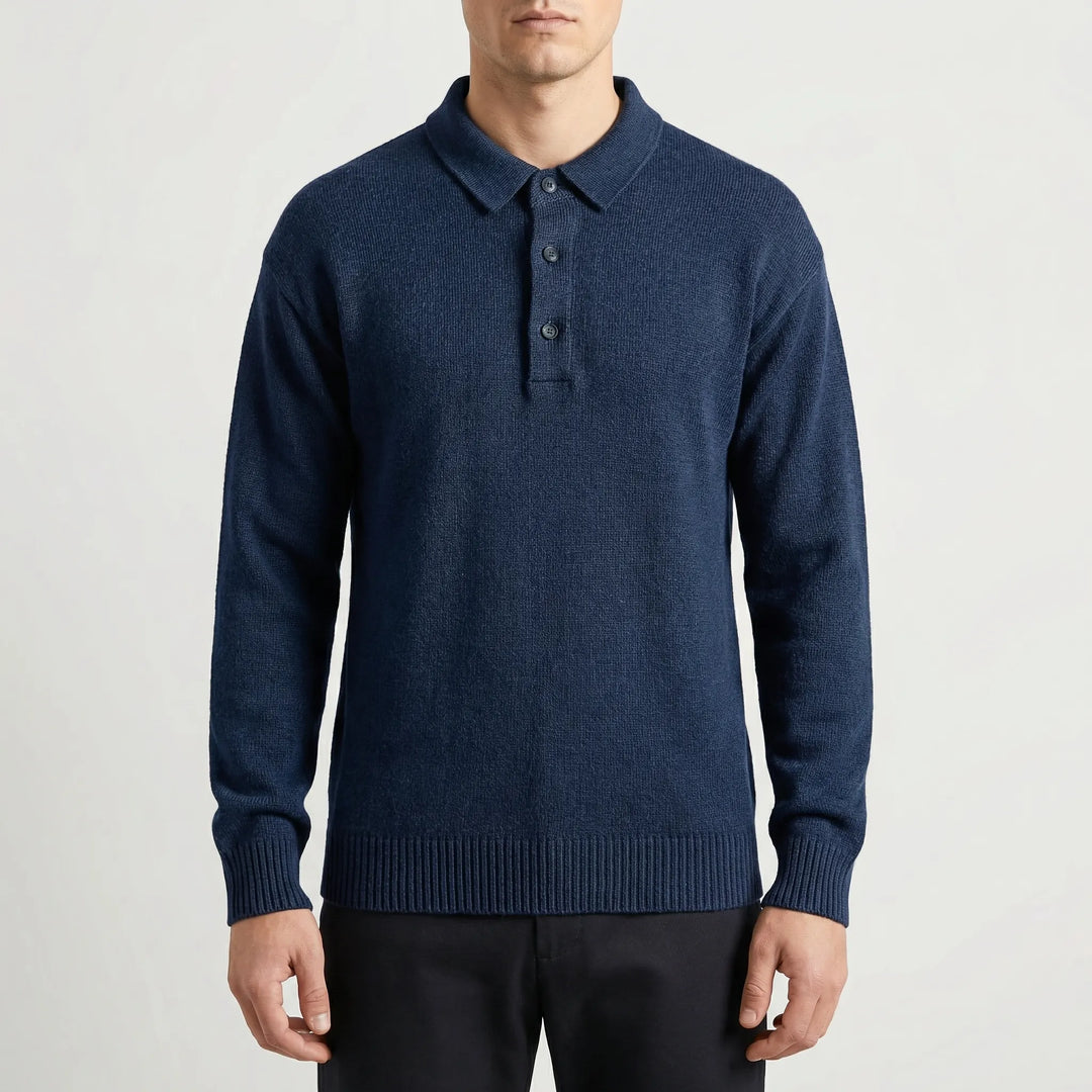 Klassivo - Fine-Knit Long Sleeve Polo Sweater