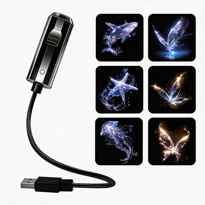 LED Galaxy Star Projector with 10 Slides and Flexible USB Arm