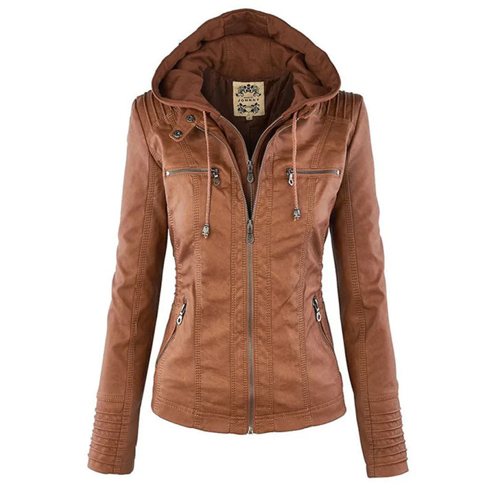 Hooded Faux Leather Moto Jacket for Women