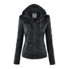Hooded Faux Leather Moto Jacket for Women