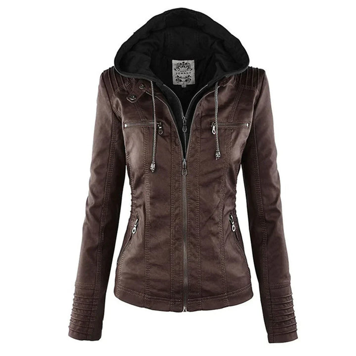 Hooded Faux Leather Moto Jacket for Women