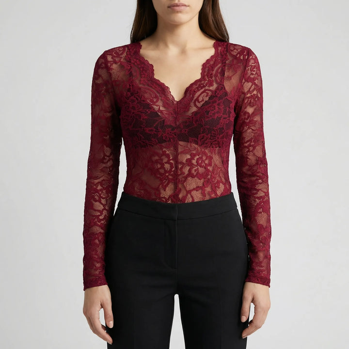 Lacorette - Fitted Floral Lace V-Neck Blouse