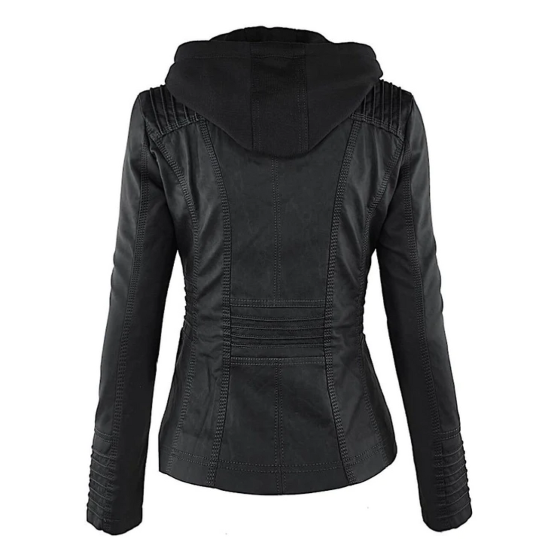 Women's Hooded Leather Jacket - Emma