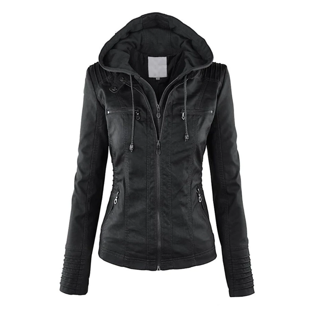 Women's Hooded Leather Jacket - Emma