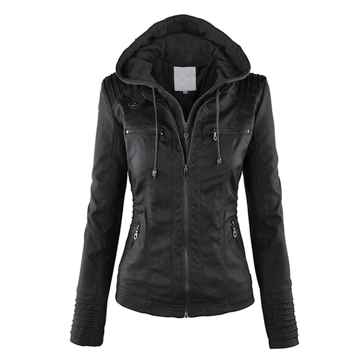 Women's Hooded Leather Jacket - Emma