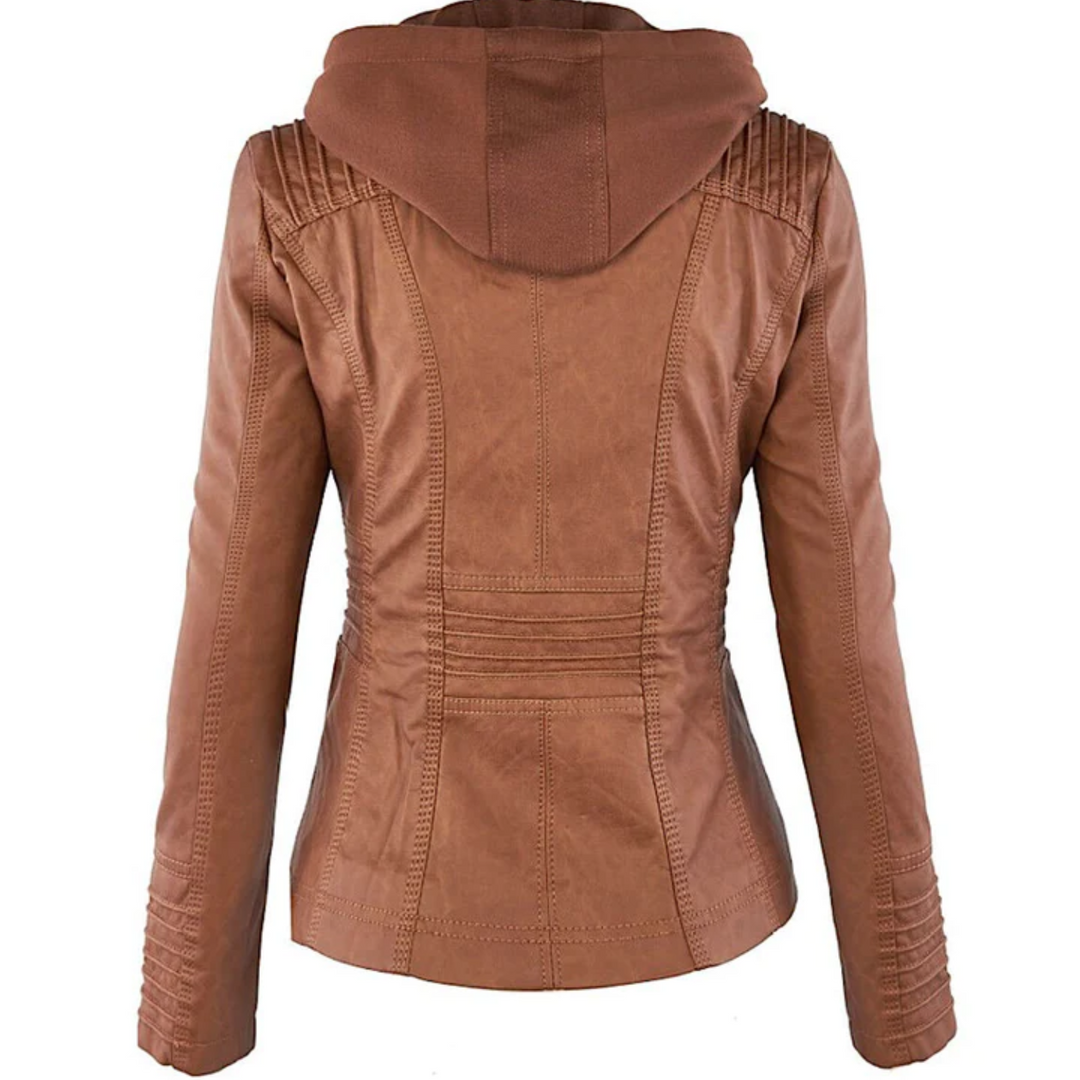 Women's Hooded Leather Jacket - Emma
