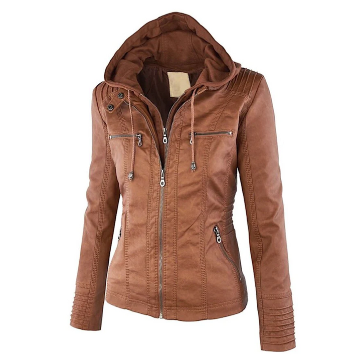 Women's Hooded Leather Jacket - Emma