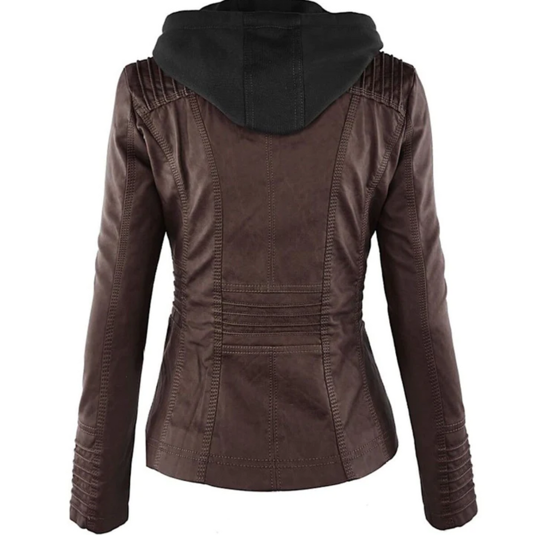 Women's Hooded Leather Jacket - Emma