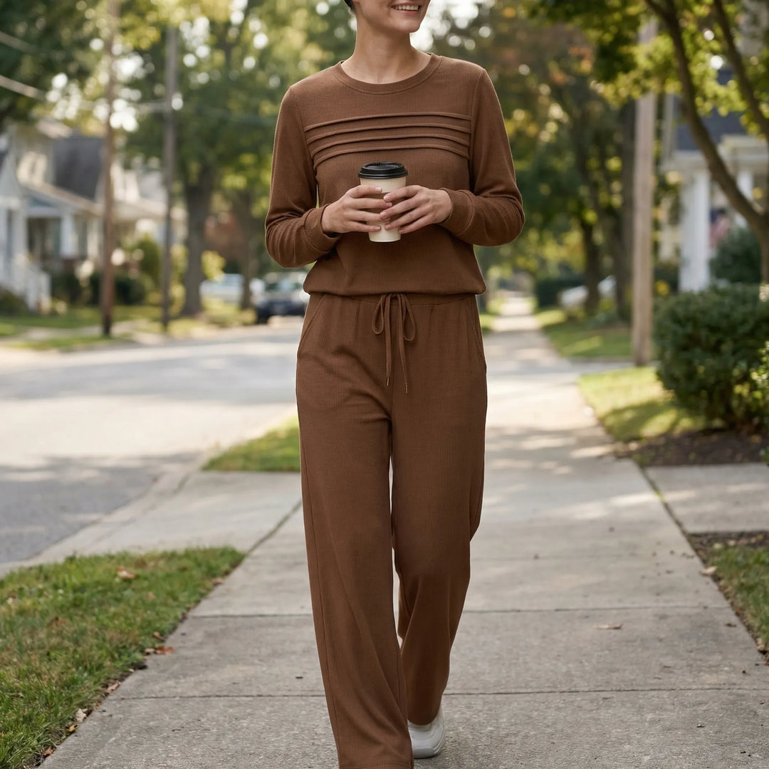Lounvera - Mock Neck Long-Sleeve Lounge Set
