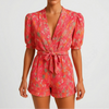 Printed Short-Sleeve Belted Romper