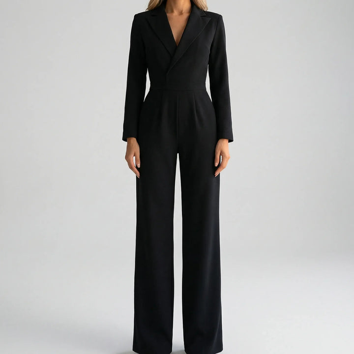 Luxivon - Wide-Leg Long-Sleeve Tailored Jumpsuit