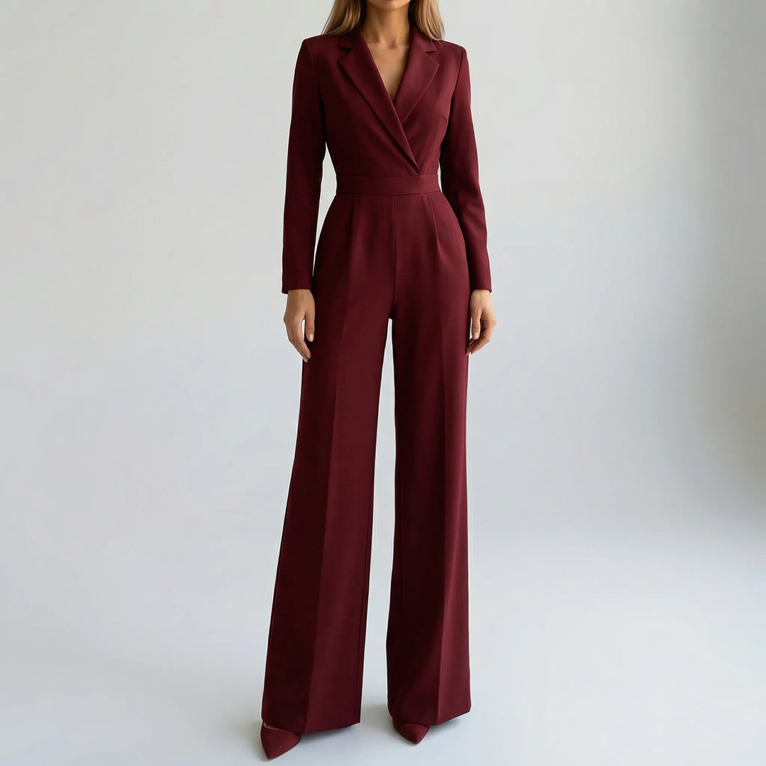 Luxivon - Wide-Leg Long-Sleeve Tailored Jumpsuit