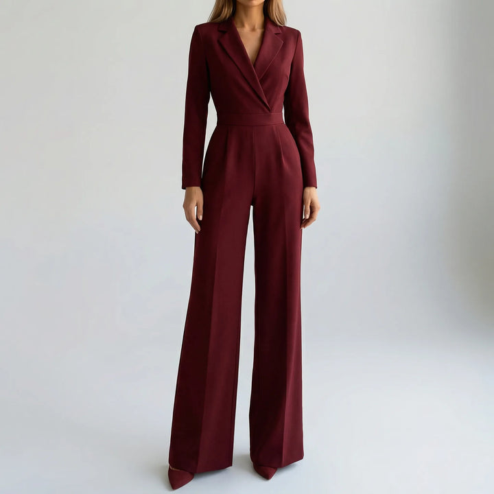 Luxivon - Wide-Leg Long-Sleeve Tailored Jumpsuit