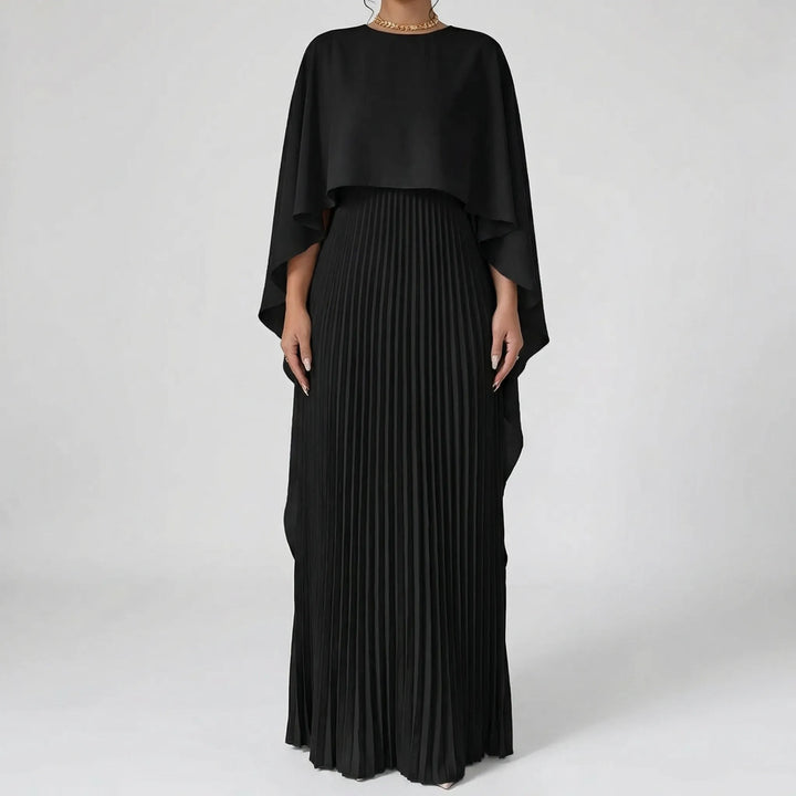 Luxvara - Batwing Sleeve Pleated Maxi Dress