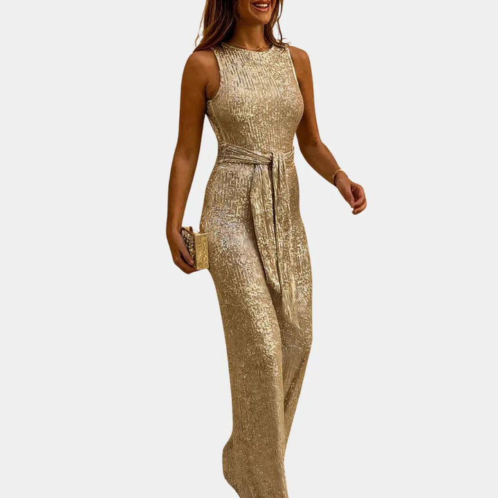 Sequin Waist-Tie Jumpsuit for Women