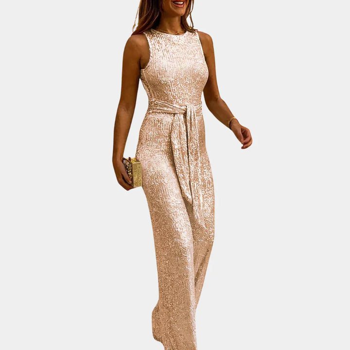 Sequin Waist-Tie Jumpsuit for Women
