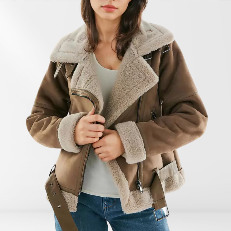 Women's Sherpa Fleece Bomber Jacket with Zip – Amira