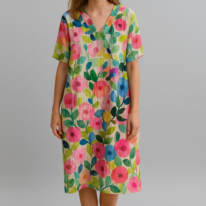 Spring-Like Colorful Floral Comfy Dress