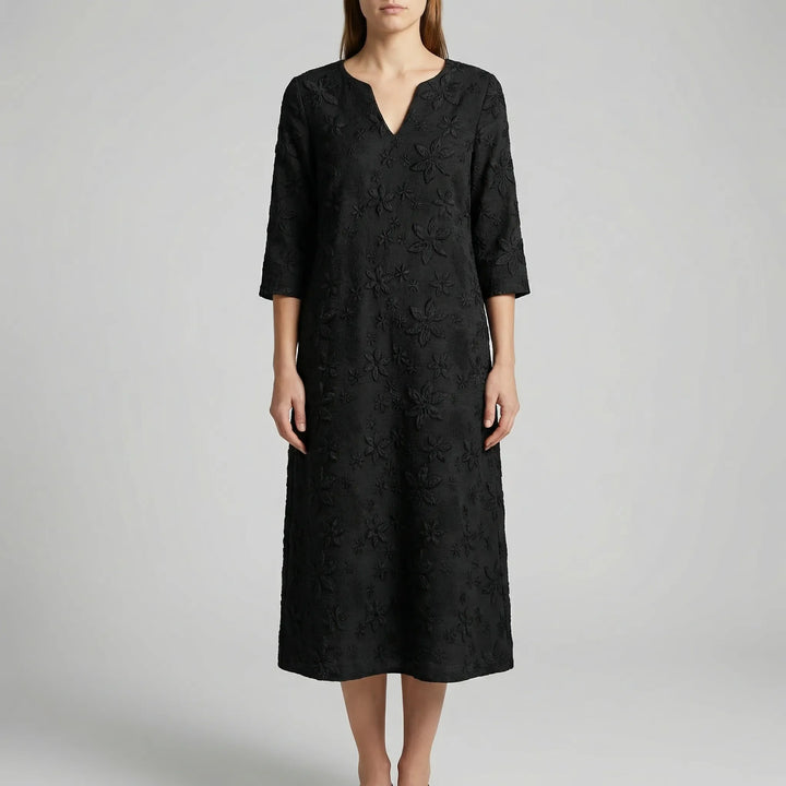Midella - Floral Midi Dress With V-Neckline