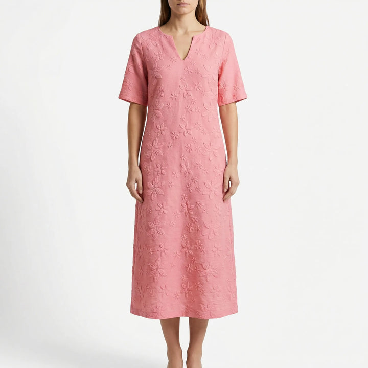 Midella - Floral Midi Dress With V-Neckline