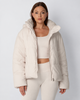 Women's Cropped Quilted Jacket with Removable Hood and Fleece Lining