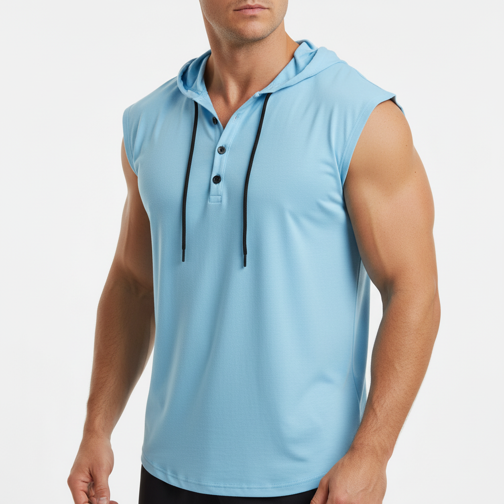 Sleeveless Hooded Henley Tank Top - AeroVibe