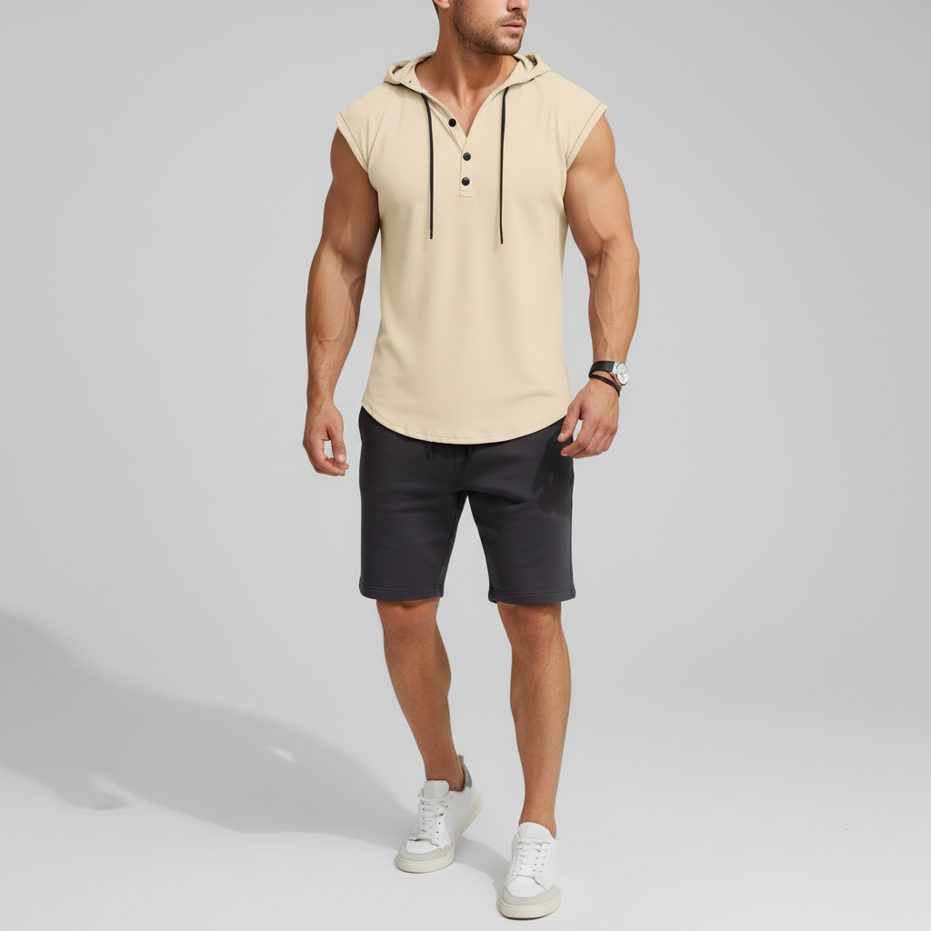 Sleeveless Hooded Henley Tank Top - AeroVibe
