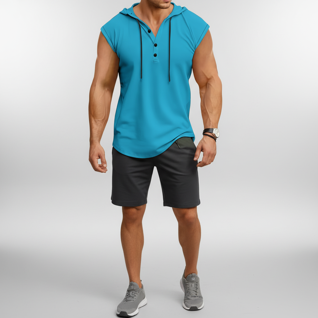Sleeveless Hooded Henley Tank Top - AeroVibe