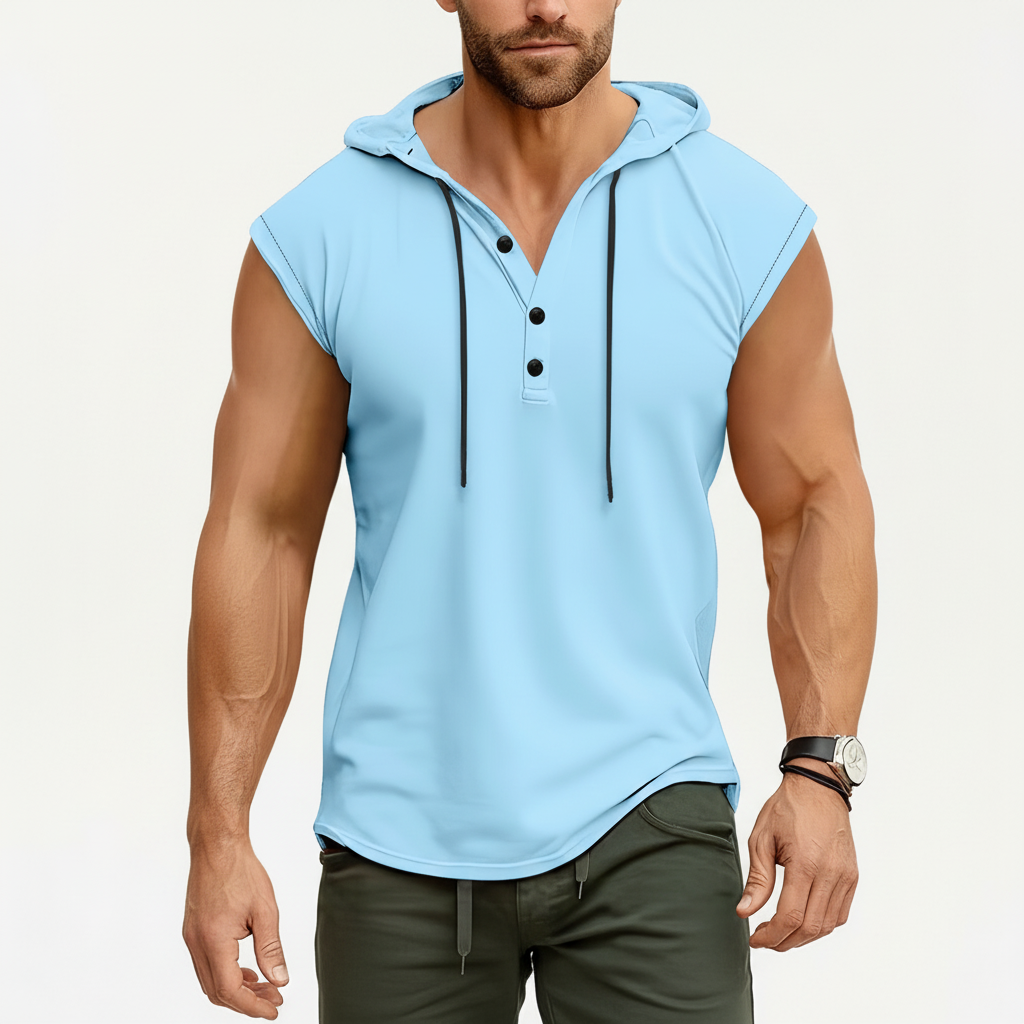 Sleeveless Hooded Henley Tank Top - AeroVibe