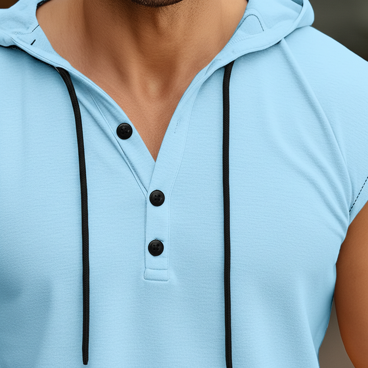 Sleeveless Hooded Henley Tank Top - AeroVibe