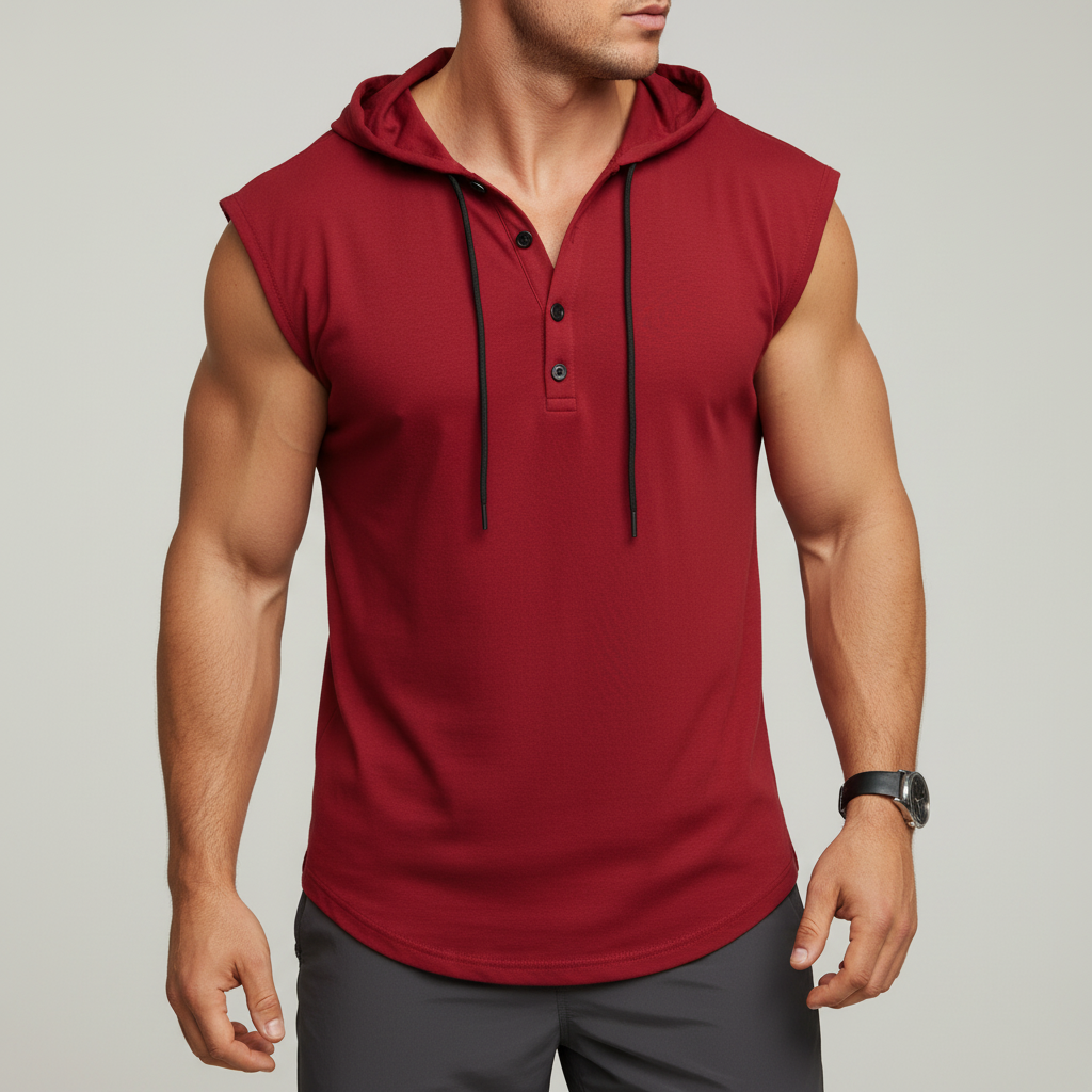 Sleeveless Hooded Henley Tank Top - AeroVibe