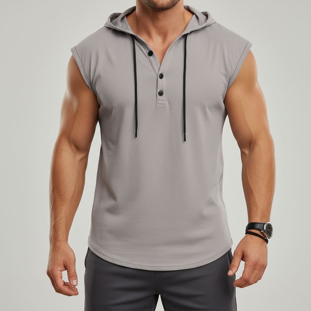 Sleeveless Hooded Henley Tank Top - AeroVibe