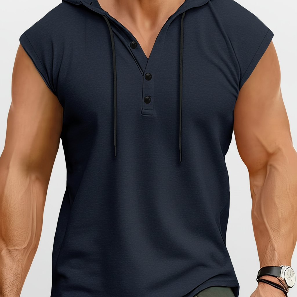 Sleeveless Hooded Henley Tank Top - AeroVibe