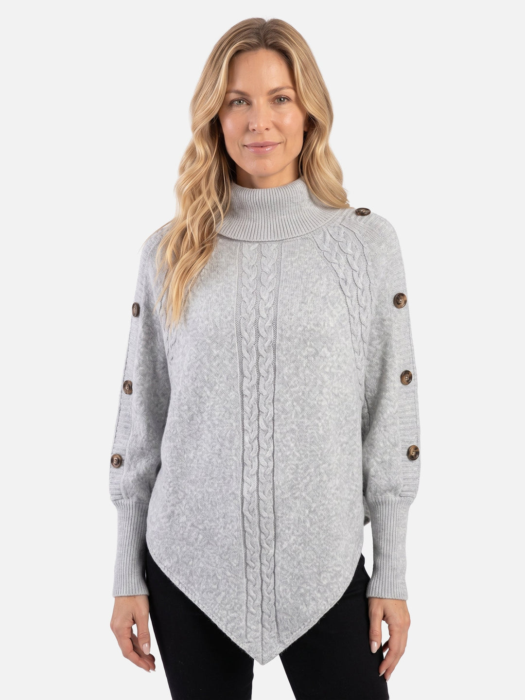 Women's Cable Knit Turtleneck Sweater with Buttons