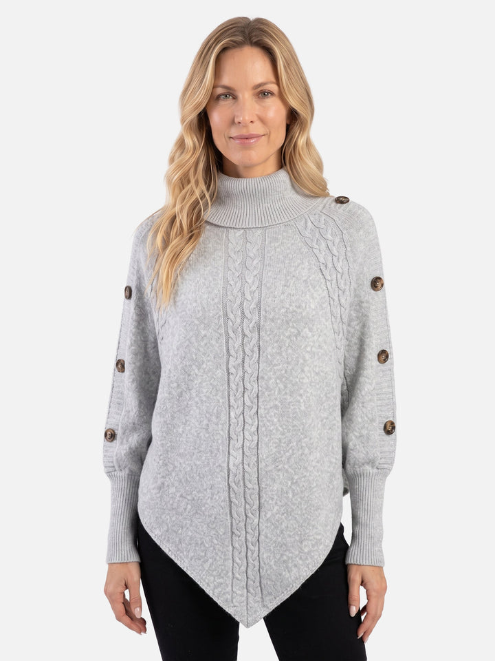 Women's Cable Knit Turtleneck Sweater with Buttons