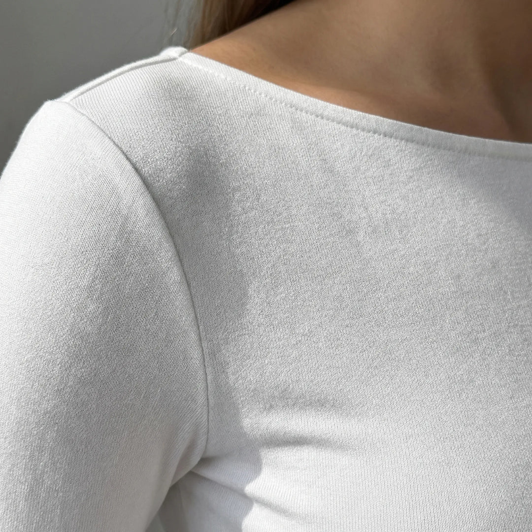 Navella - Fitted Boat Neck Long Sleeve Top