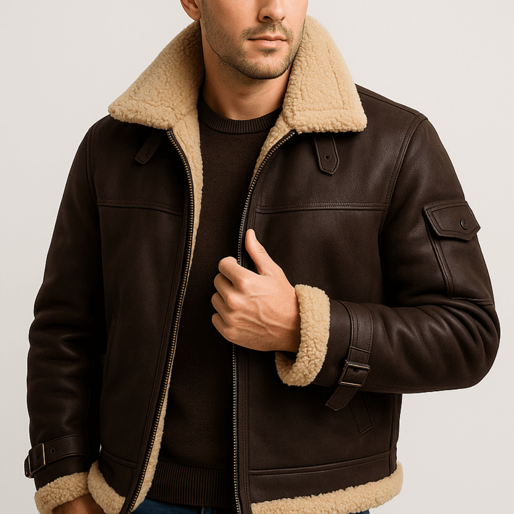 Men's Leather Jacket in a Classic Cut with Pockets
