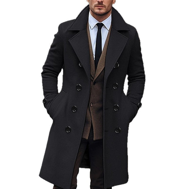 Men's Double-Breasted Trench Coat with Notch Lapels - Knee-Length