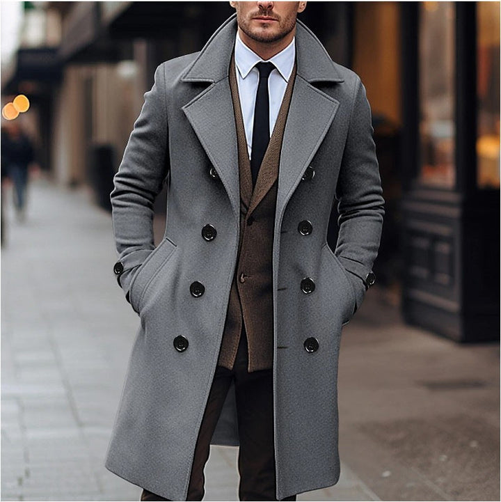 Men's Double-Breasted Trench Coat with Notch Lapels - Knee-Length