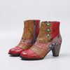 Patchwork Floral High-Heeled Ankle Boot - Pink