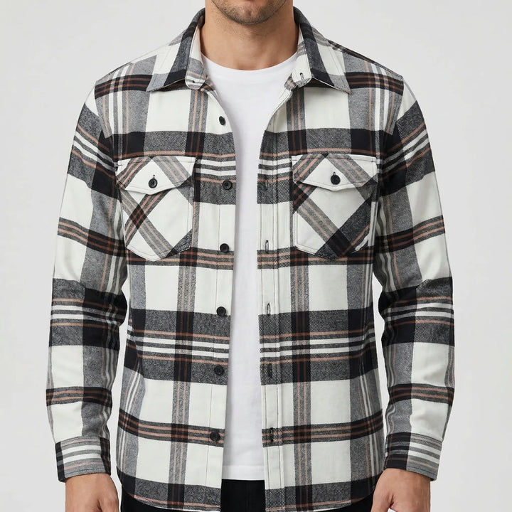 Plaidvex - Classic Plaid Long-Sleeve Button-Down Shirt