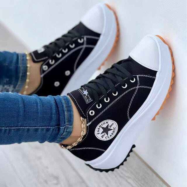 Women's Chunky Canvas Sneakers with Contrasting Side Stripe