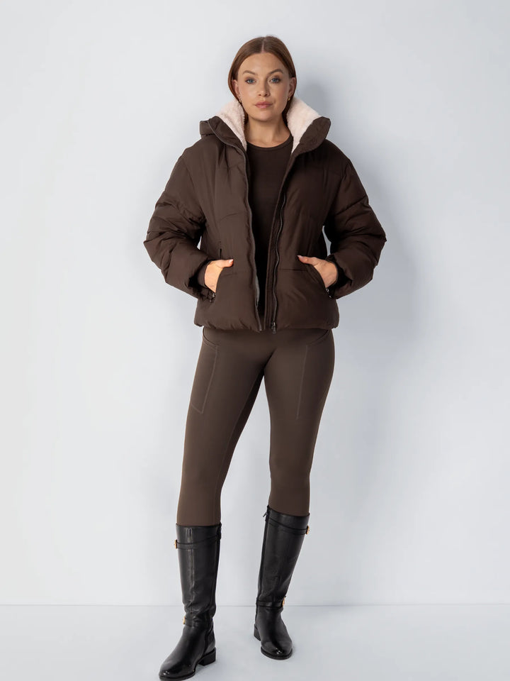 Women's Cropped Quilted Jacket with Removable Hood and Fleece Lining