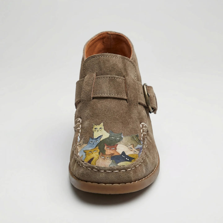 Purrlix - Cat Print Flat Ankle Boot