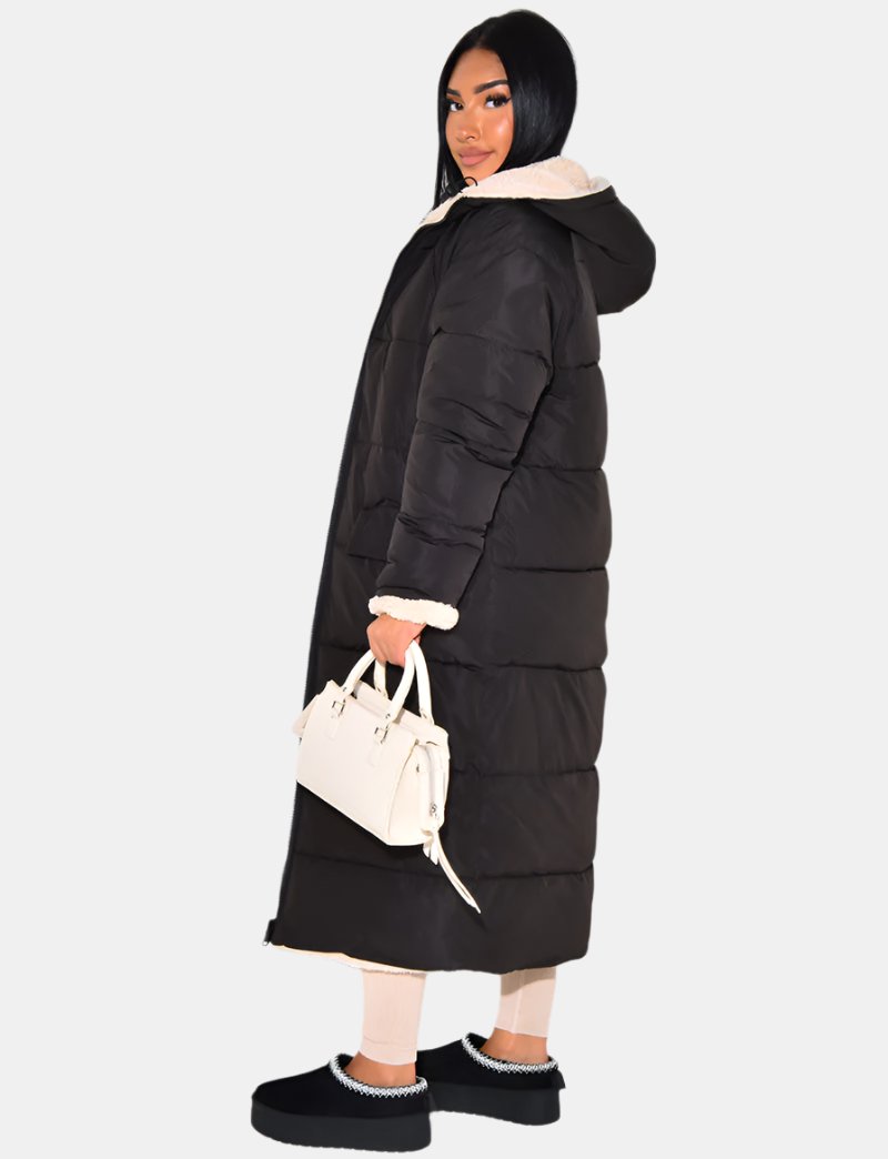 Women's Reversible Ankle-Length Hooded Quilted Coat