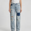 Vintage Wash Wide-Leg Ripped Jeans